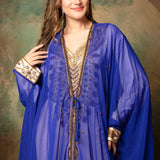 Closeup of Zainab Blue Inner Jacket Caftan With Lace Work