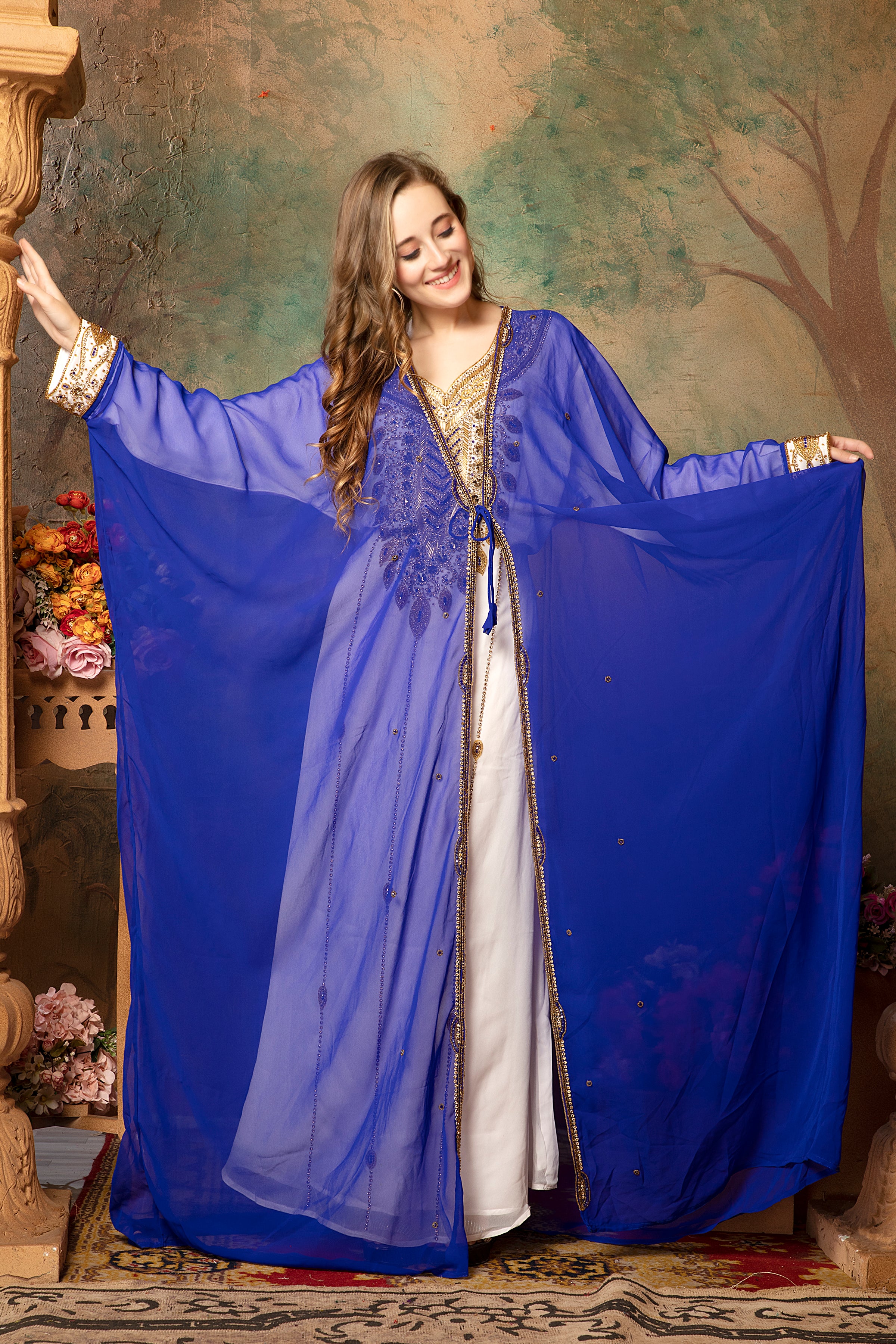 Zainab Blue Inner Jacket Caftan With Lace Work