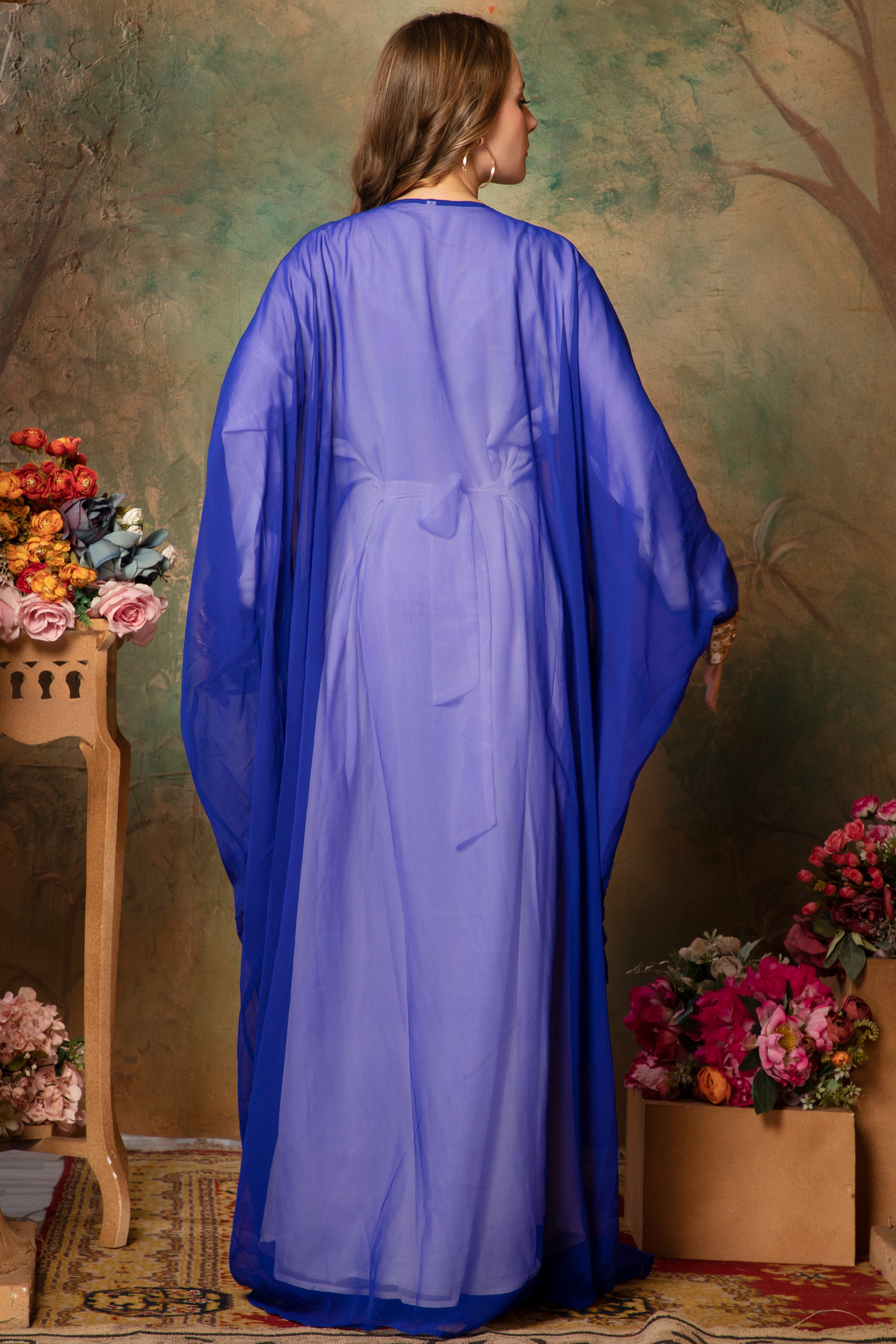 Back of Zainab Blue Inner Jacket Caftan With Lace Work